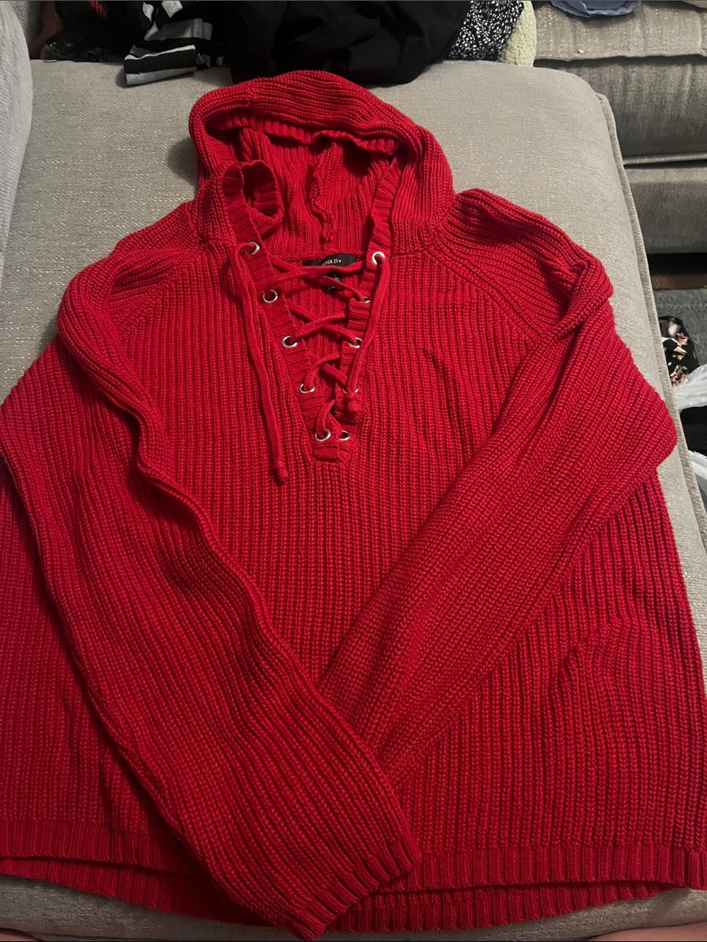 Forever 21 Red Chunky Knit Hooded Sweater